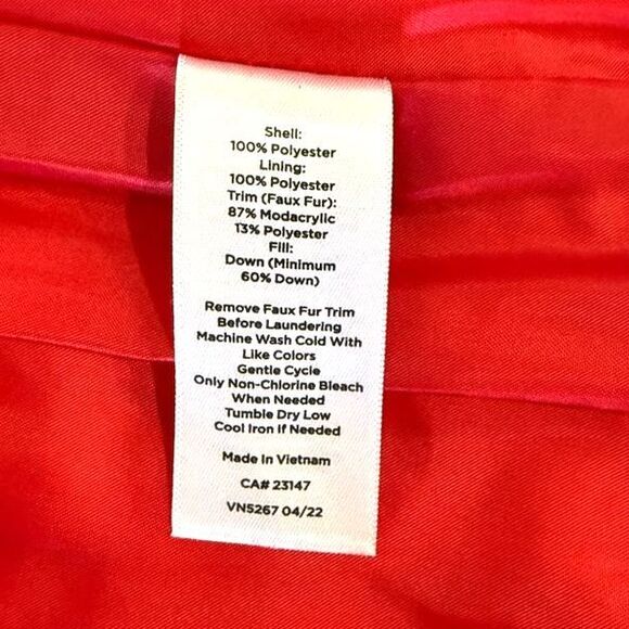 Talbots Red Quilted Down Puffer Vest with Removable Faux Fur Collar Size Small - Picture 7 of 8